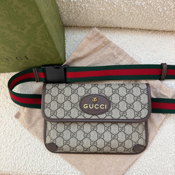 Gucci Handbags - Gucci Beige + Brown Belt Bag with Green + Red Strap Purse Crossbody Fannypack